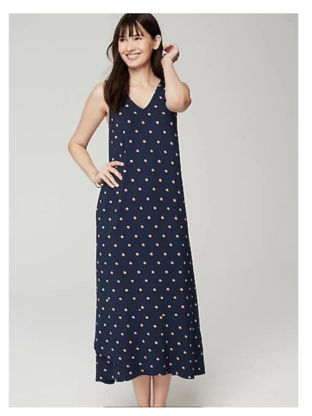 J. Jill Navy Maxi Dress with Tan Polka Dots Small